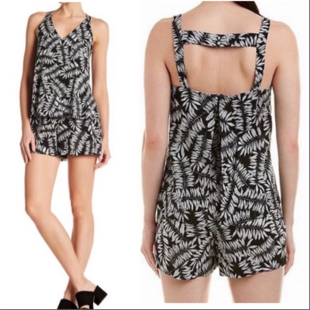1. STATE  Black & White Tropical Print Romper